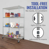 SafeRacks NSF Certified Storage Shelves, Heavy Duty Steel Wire Shelving Unit with Wheels and Adjustable Feet, Used as Pantry Shelf, Garage or Bakers Rack Kitchen Shelving - (24"x48"x72" 4-Tier) SafeRacks