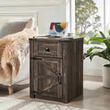 SOOWERY Nightstands Set of 2, Nightstand with Charging Station, Farmhouse End Table with Barn Door and Drawer, Rustic Wood Sofa Side Table for Bedroom, Living Room, Dark Rustic Oak SOOWERY