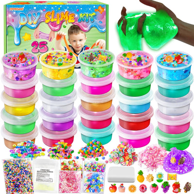 YOPINSAND 25 Cups DIY Slime Kit, Slime Making Kit for Girls, Crystal Clear Slime, Glow in The Dark Slime with Add-ins, Foam Balls, Charms, Slime Party Favors Gift Toys for Kids 3-12