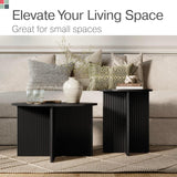 Stead Round Fluted Nesting Coffee Tables - 2 Piece Modern Wood Coffee Table for Living Room and Home Decor - Solid Wood Base and Grain Veneer Top (Blackened Oak) Stead