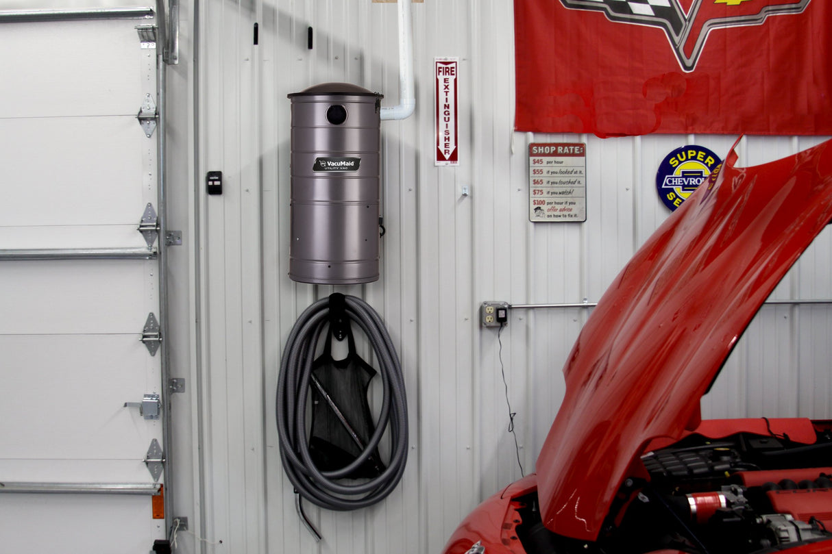 VacuMaid UV150GKP1 Extended Life Professional Wall Mounted Utility Vacuum with 50ft. Garage Kit Pro (Unit and Kit Plus 1 Inlet) VacuMaid