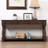 L“KeKe 63inch Solid Wood Console Table with 3 Drawers and 1 Bottom Shelf Extra-Thick Sofa Table(Light Espresso) L“KeKe