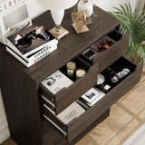 HOSTACK Modern 5 Drawer Dresser for Bedroom, Chest of Drawers with Storage, Wood Storage Chest Organizers with Cut-Out Handles, Accent Storage Cabinet for Living Room, Entryway, Hallway, Dark Brown HOSTACK