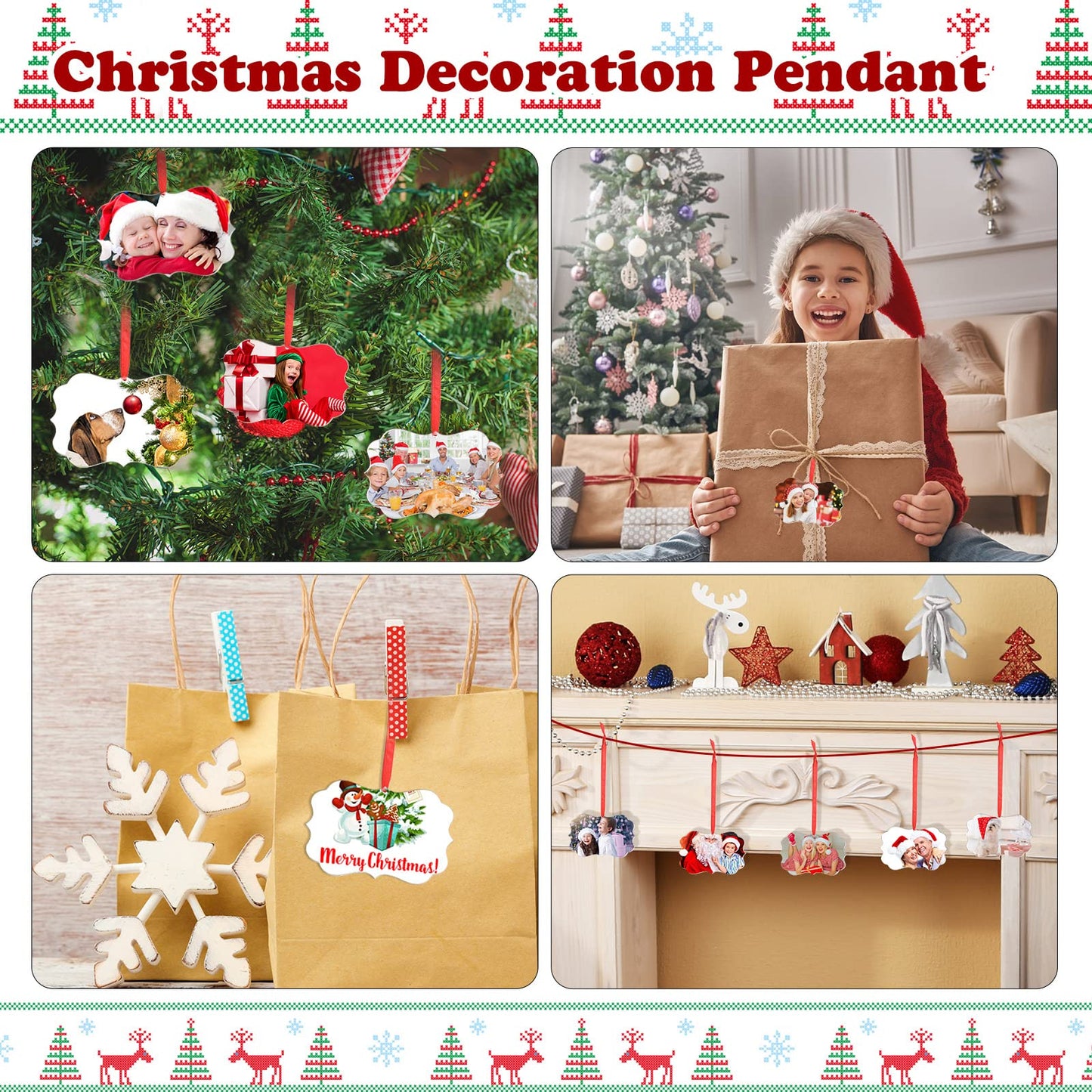 24 Pieces Christmas Sublimation Ornament Blanks MDF Sublimation Ornaments Double Sided Hanging Ornament with Rope Christmas DIY Ornament Supplies for Christmas Wedding Party Home Decor