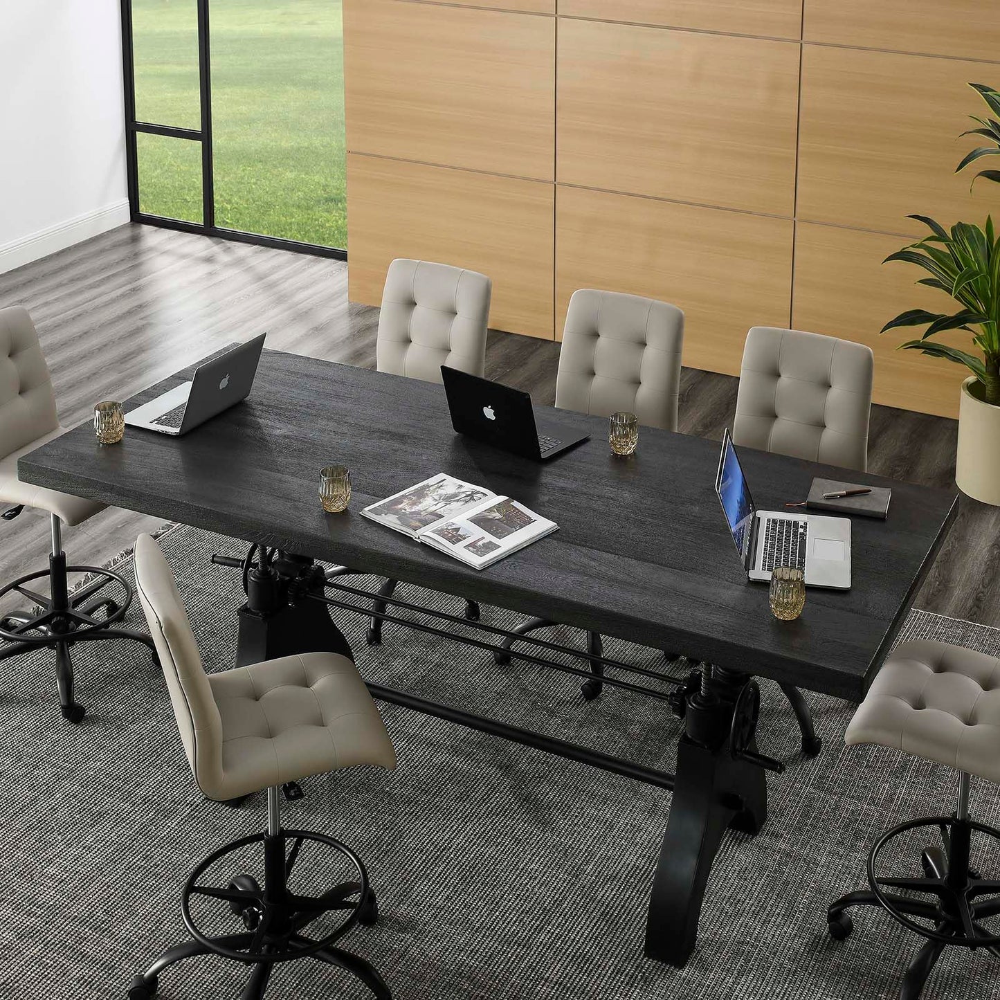 Modway 96" Adjustable Counter/Bar-Height Dining or Conference Table Black - WoodArtSupply