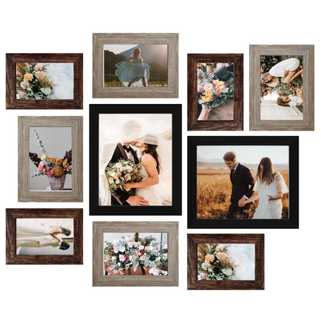 LUCKYLIFE Picture Frame Set 10-Pack, Gallery Wall Frame Collage with 8x10 5x7 4x6 Frames in 3 Different Finishes LUCKYLIFE