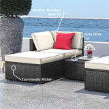 Nestl Outdoor Patio Furniture Set – Outdoor Furniture Patio Set, 5 Piece Patio Furniture Sets with Outdoor Couch, Outdoor Sectional with Off White Cushions, Black Wicker Patio Furniture Sets Nestl