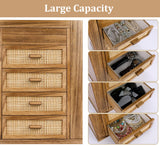 Jewelry Organizer, Rattan Jewelry Box, 5 Layer Wooden Jewelry Organizer Box with Mirror, Jewelry Boxes with 4 Drawers for Women Men, Jewelry Storage for Rings Earrings Necklaces Bracelets Watch Miss Rabbit