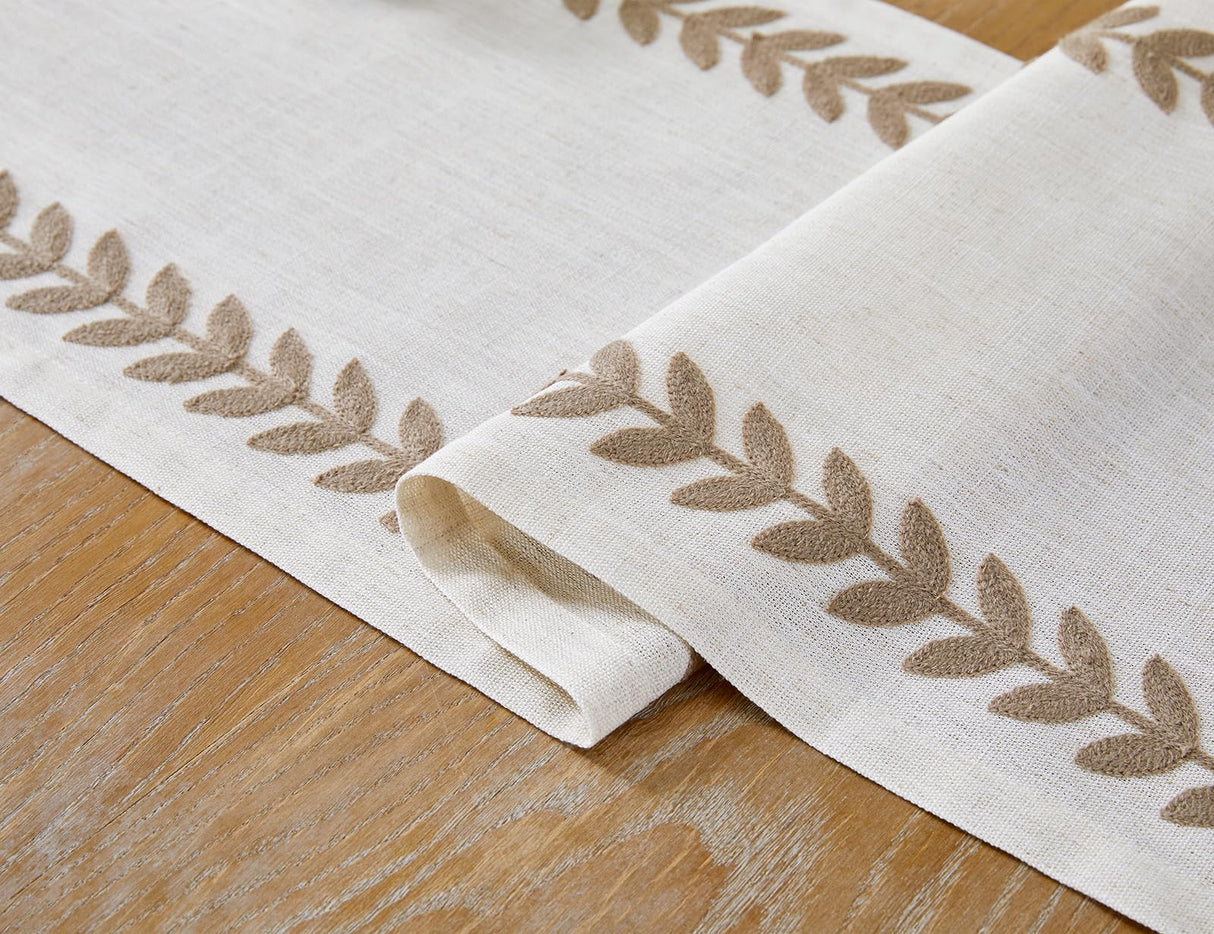 Aoztio Rustic Style Embroidered Table Runner, 13x72 Inch Irregular Willow Leaf Table Runners 72 Inches Long for Dresser Decor Farmhouse Table Decor, 13x72 Inche, Taupe Aoztio