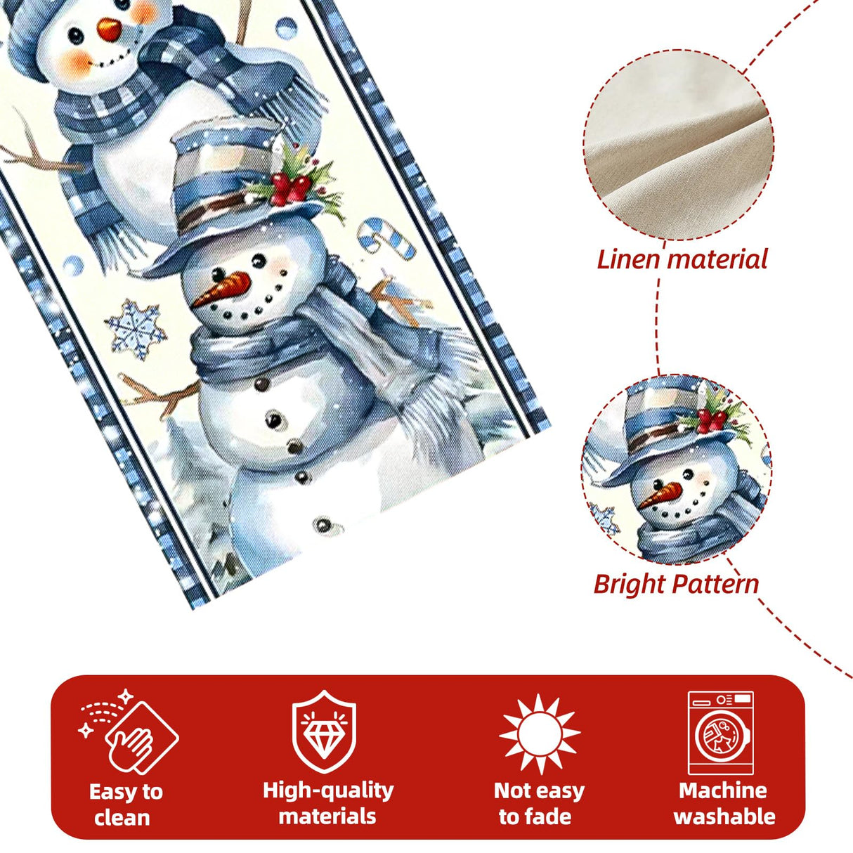Cute Blue Snowman Table Runner Christmas Tablecloth Linen Holiday Xmas Tablecloths for Kitchen Dining Room Study Room Table 13x72 Inch Generic