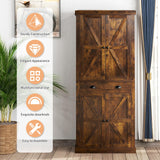 oneinmil Kitchen Pantry Cabinet 72.6" H, Farmhouse Wooden Cabinet with 4 Adjustable Shelves, Freestanding Cupboard with Drawers, Tall Pantry Cabinet for Kitchen, Dining Room, Brown oneinmil