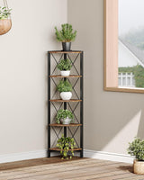 CHOEZON 5-Tier Corner Shelf, Corner Bookcase, 55.2" Tall Vertical Display Rack, Plant Stand, Open Storage Shelf, for Living Room, Bedroom, Study, Kitchen, Rustic Brown and Black TCJ12BF CHOEZON
