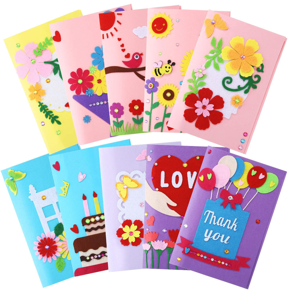 Zonon 10 Pcs Card Making Kit for Kids Valentine Card Making Greeting Card Making Kit for Present Girls Boys Birthday Classroom Thank You Thanksgiving Christmas Zonon