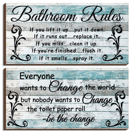 Jetec 2 Pieces Funny Bathroom Signs Bathroom Wall Decor Toilet Wall Accessories Farmhouse Toilet Rustic Wooden Signs(Chic Style) Jetec