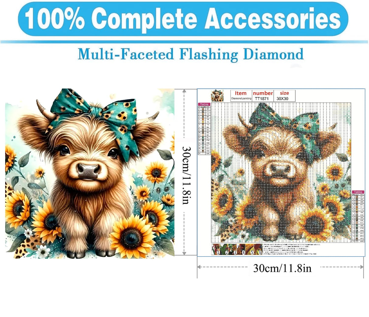 MOMDEDP Diamond Painting Kits for Adults, 5D Cow and Flower Full Drill Diamond Art, DIY Highland Cow Diamond Art Kit Animal Gem Art for Home Wall Decor 12 X12 inch MOMDEDP