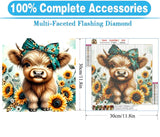 MOMDEDP Diamond Painting Kits for Adults, 5D Cow and Flower Full Drill Diamond Art, DIY Highland Cow Diamond Art Kit Animal Gem Art for Home Wall Decor 12 X12 inch MOMDEDP