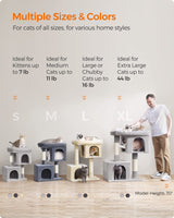 Feandrea Cat Tree, 26.4-Inch Cat Tower, S, Cat Condo for Kittens up to 7 lb, Large Cat Perch, 2 Cat Caves, Scratching Post, Light Gray UPCT611W01 Feandrea