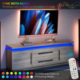 BELLEZE 67" TV Stand for TV up to 75", Modern Entertainment Center with LED Lights Change to Melody of Music, Media Console Table with Cabinets and Drawers for Living Room, Bedroom - Studio (Grey) BELLEZE