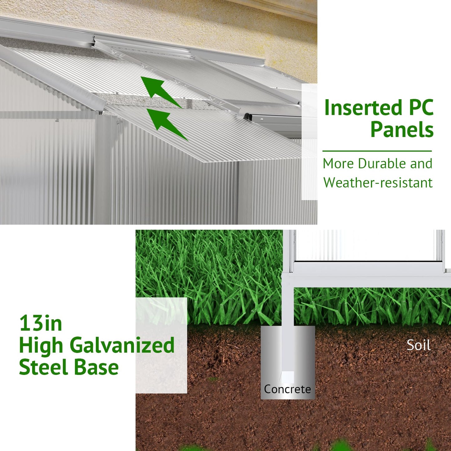 Showellgard 6x2ft Lean-to Polycarbonate Greenhouse, Small Walk-in Greenhouse, with Adjustable Roof Vent, Rain Gutter and Sliding Door, Outdoor Greenhouse for Terrace, Backyard GreenHouse 6'x2 - WoodArtSupply