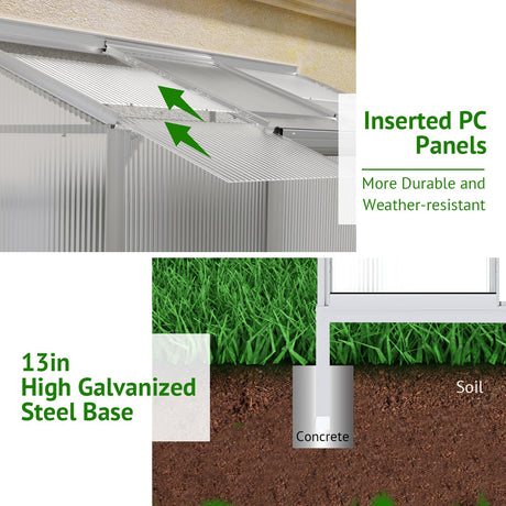 Showellgard 6x2ft Lean-to Polycarbonate Greenhouse, Small Walk-in Greenhouse, with Adjustable Roof Vent, Rain Gutter and Sliding Door, Outdoor Greenhouse for Terrace, Backyard GreenHouse 6'x2' Showellgard