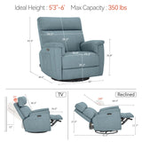MCombo Oversized Swivel Glider Rocker Recliner with Adjustable Headrest, Dual Motor Power Recliner for Nursery, Led Nightlight, Fabric PR601 (Pacific Blue) MCombo