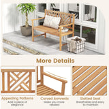 Tangkula 2-Person Acacia Wood Patio Bench with Curved Armrests and Slatted Seat Tangkula