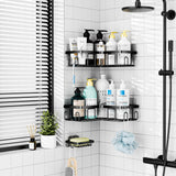 Moforoco Adhesive Corner Shower Caddy, 3 Pack Organizer Shelf with Soap Holder and 12 Hooks, Shelves Rustproof for Bathroom, Storage Basket Bathroom Accessories(Black) Moforoco