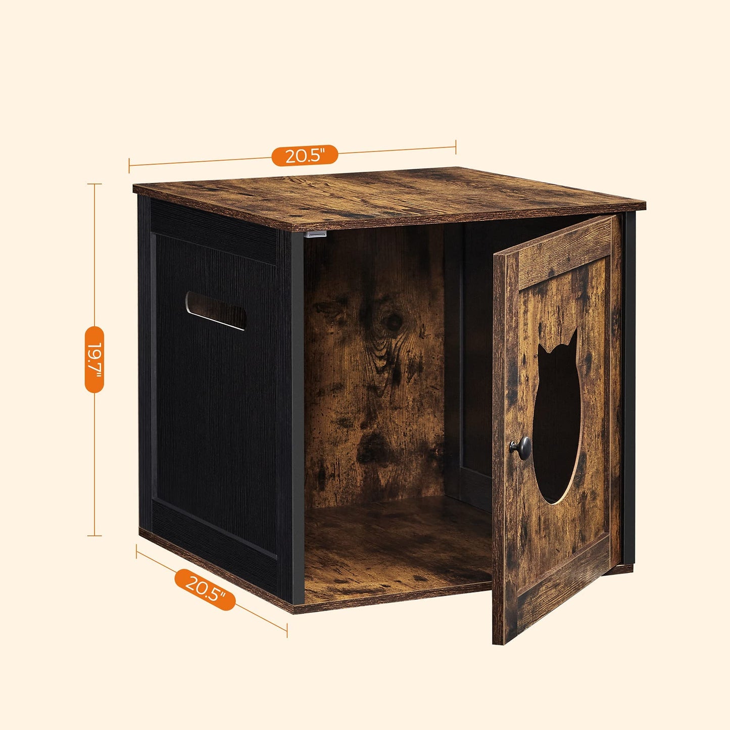 FEANDREA Cat Litter Box Furniture, Hidden Litter Box Enclosure Cabinet with Single Door, Indoor Cat House, End Table, Nightstand, Rustic Brown and Black UPCL004X02 - WoodArtSupply