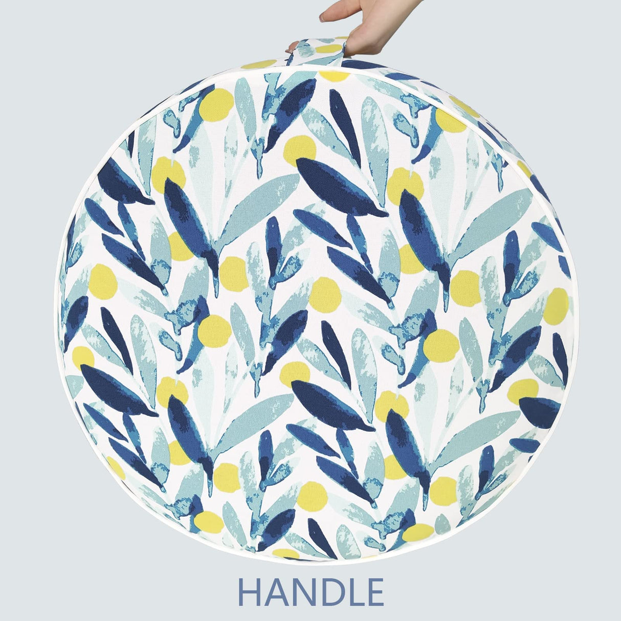 LVTXIII Outdoor/Indoor Inflatable Stool Ottoman, All Weather Patio Footrest Pouf, Portable Round Ottoman for Patio Garden, Camping or Home, D21xH9 Inches, Blue Leaves LVTXIII