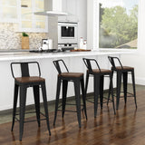 Yongchuang 24" Metal Barstools Set of 4 Counter Bar Stools with Wood Top Low Back Matte Black Yongchuang