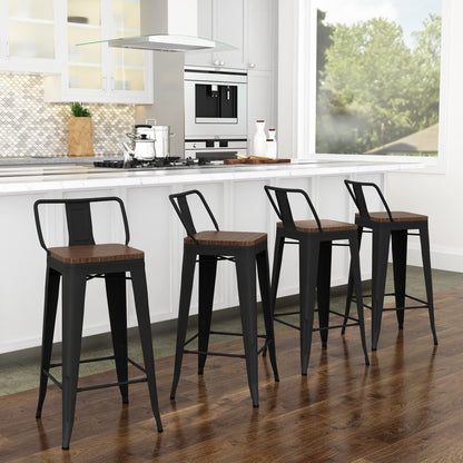 Yongchuang 24" Metal Barstools Set of 4 Counter Bar Stools with Wood Top Low Back Matte Black - WoodArtSupply