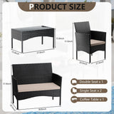 RTDTD 4 Pieces Patio Furniture Set Outdoor Conversation Set Rattan Furniture Set Wicker Chairs and Sofa with Glass Table for Porch Pool Backyard Lawn Garden Sand RTDTD