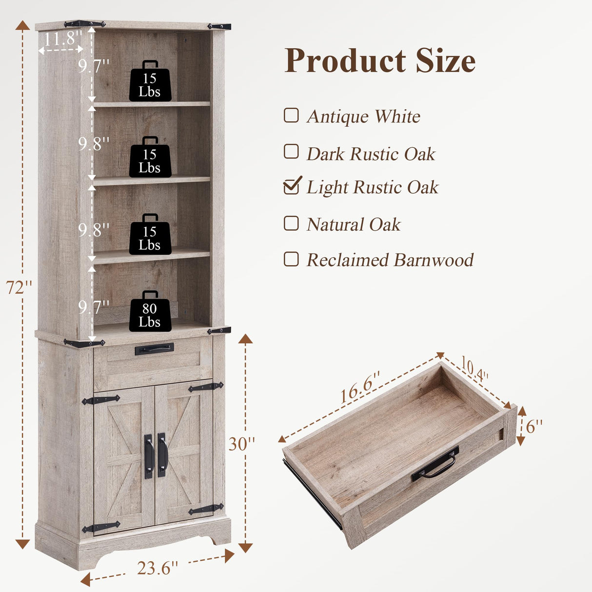 RedLemon Bookshelf with Storage Cabinet, 72" Tall Farmhouse Bookcase with Adjustable Shelves and Barn Door, 4 Tier Office Wood Bookshelf with Drawer for Office Library Living Room (Light Rustic Oak) RedLemon