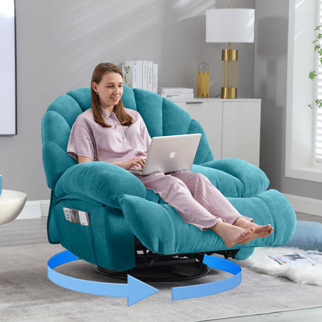 YI DANICA Swivel Rocker Recliner Chair – Shell Shape Manual Big Tall Single 360° Swivel Reclining Sofa with Storage Pockets | Small Space-Friendly for Living Room/Bedroom (NO Massage & Heat, Green) YI DANICA