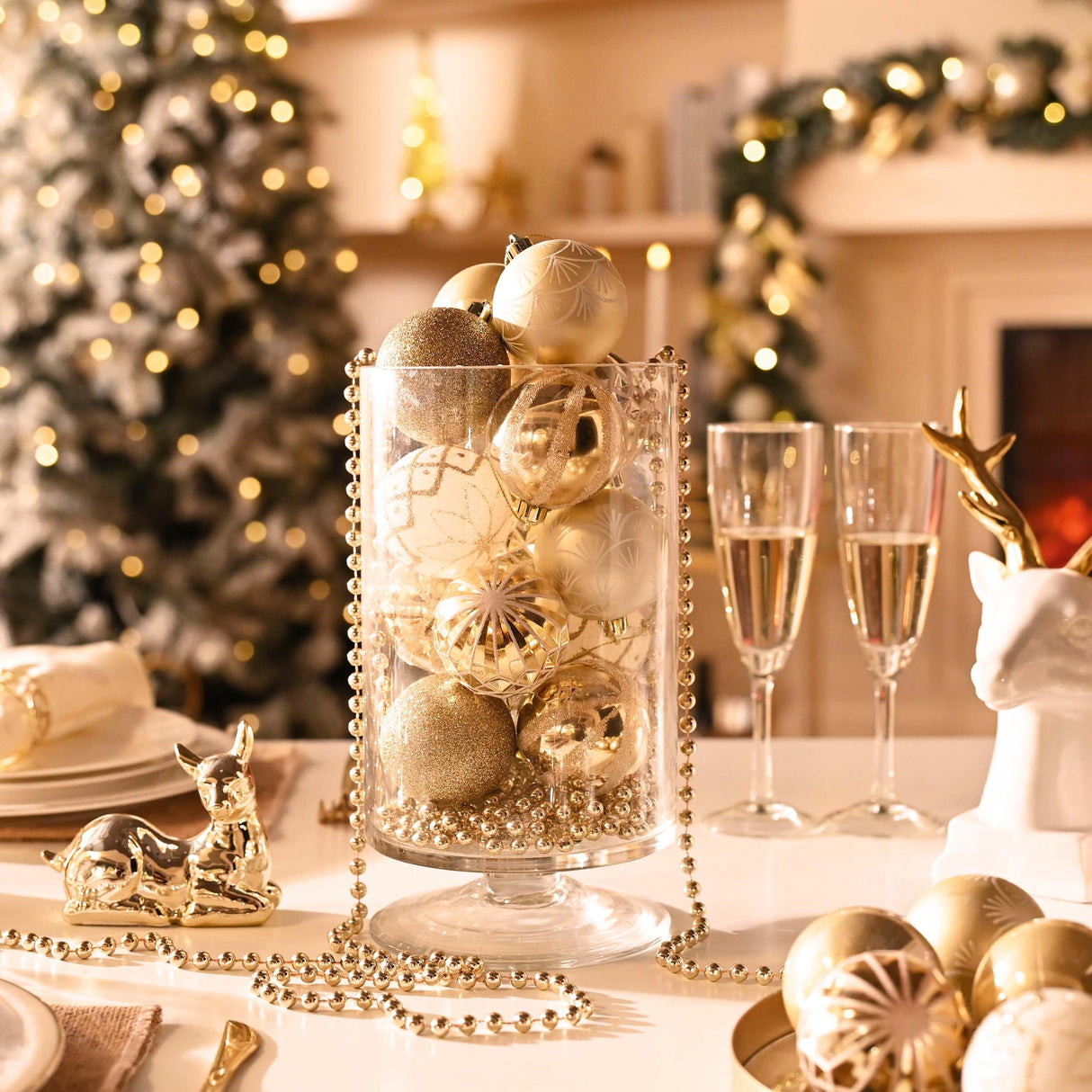 Valery Madelyn Christmas Ornaments Set, 30ct 2.36 Inches White and Gold Shatterproof Christmas Tree Decorations Ball Ornaments Bulk, Elegant Hanging Ornaments for Xmas Holiday Party Decor Valery Madelyn