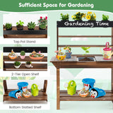 HONEY JOY Kids Potting Bench Table, Fir Wood Garden Potting Benches for Outside, Removable Sink, 4 Flower Pots, Chalkboard, Children Planting Table Work Bench, Mud Kitchen for Kids Outdoor Backyard HONEY JOY