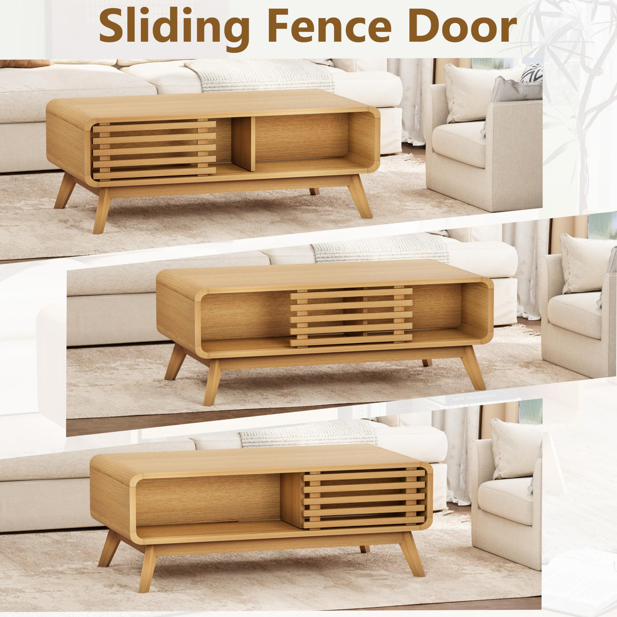 Coffee Table with Storage, Mid Century Modern Wooden Living Room Center Table, Furniture Farmhouse Wooden Coffee Table for Living Room, Oak Royal Windsor