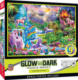 MasterPieces - 500 Piece Jigsaw Puzzle, Glows in the Dark, Hidden Images, Magical Unicorns Retreat, Fun for Adults, Family, Kids, 15" x 21" Masterpieces