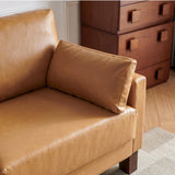 Atopston 66'' Faux Leather Couch, Small Sofa with Thick Cushion and Wooden Legs, for Compact Apartment loft and Office, Tan Atopston