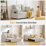 Busaurus 3 in 1 Convertible Sofa Bed, 56" Full Size Loveseat Sleeper Sofa Couch Bed, Sleeper Sofa Bed with Storage Pocket, USB, Comfy Pull Out Sofa Bed for Living Room, Bedroom, Small Space, Beige Busaurus