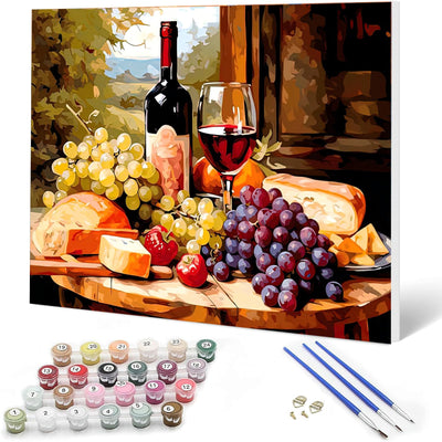 Auremi Fruit Paint by Number Kits for Adults,Red Wine Paint by Number on Canvas with Frame DIY Painting with Number Acrylic Oil Paint Kits for Home Decor 8x12 Inch