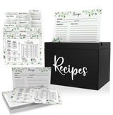 Jaconine Recipe Box, Wooden Recipe Organizer, Recipe Holder Box with 50 Recipe Cards 4""x6"" & 6 Dividers, Recipe Book to Write in Your Own Recipes, Black Jaconine