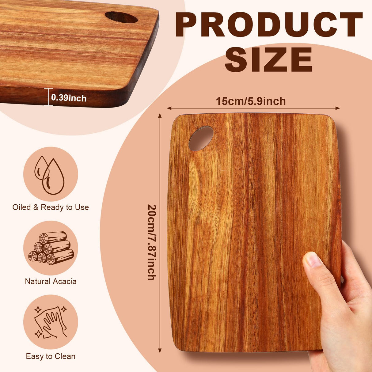 FoldTier 12 Pcs Bulk Wooden Cutting Board Small Kitchen Charcuterie Board with Handle Blanks Serving Cutting Board Tray with Oval Hole in Corner Housewarming Gift, 8 x 6 Inch(Acacia Wood) FoldTier