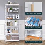 HITNET Bookshelf, 6-Tier Tall Bookcase Freestanding Bamboo Book Shelf Bathroom Storage Organizer with Adjustable Shelves, White HITNET