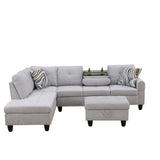HFYee L Shaped Couch Sectional Couch Morden Sofas for Living Room Upholstered Futon Sofa Bed with Storage Ottoman and Cup Holders for Reception Room and Apartment, Grey White HFYee