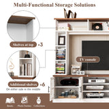 LUMISOL 4-Piece Wall Unit Entertainment Center with Bookshelf for TVs Up to 80", Walnut TV Stand with Adjustable Shelves, Rustic Large Media Console with Large Display Cabinet for Living Room, White LUMISOL