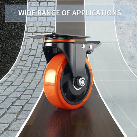4 Inch Caster Wheels Heavy Duty 2200Lbs, Casters Set of 4 with Safety Dual Locking, Swivel Industrial Plate Casters, No Noise Wheels for Cart, Furniture(Bonus of 2 Hardware Kits & Gloves) WOZESEIK