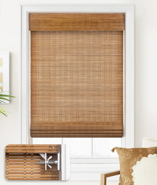 LazBlinds Cordless Bamboo Roman Shades - Custom Light Filtering Window Treatment in Ceylon Light Russet