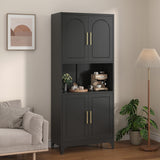 Polup Kitchen Pantry Cabinet, 75" H Kitchen Hutch with Microwave Stand, Food Cupboard with Countertop, Metal Storage Cabinet with Doors and Shelves for Living & Dining Room, Black - Assemble Required Polup
