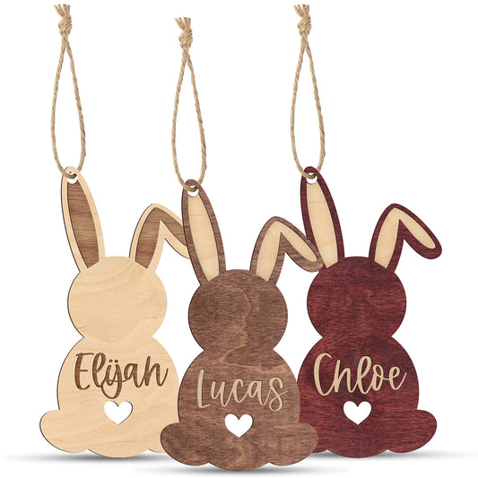 Easter Gifts, Personalized Easter Basket Tags w Name - Easter Bunny, Walnut - Custom Easter Name Tags, Wooden Easter Bunny Gifts, Easter Bunny Ornaments - WoodArtSupply